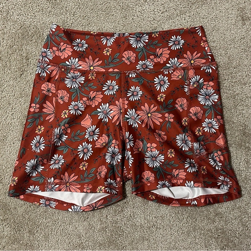 Gilly Hicks Rust Floral Athletic Shorts - Pink, White, Green